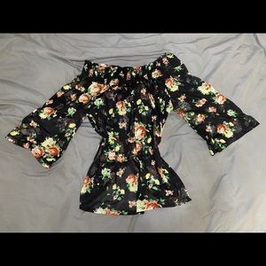Gorgeous floral black sheer off the shoulder top!